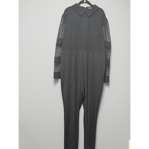 Shein Curve Black Formal Jumpsuit Women's 4X NWOT Lace Bell Long Sleeve - Picture 1 of 8